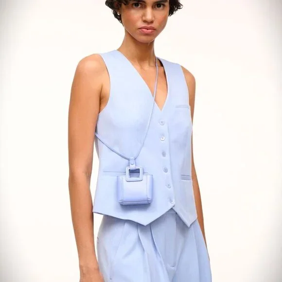 STAUD Shirley Micro Necklace in  Blue Hydrangea Color Leather - Picture 3 of 12